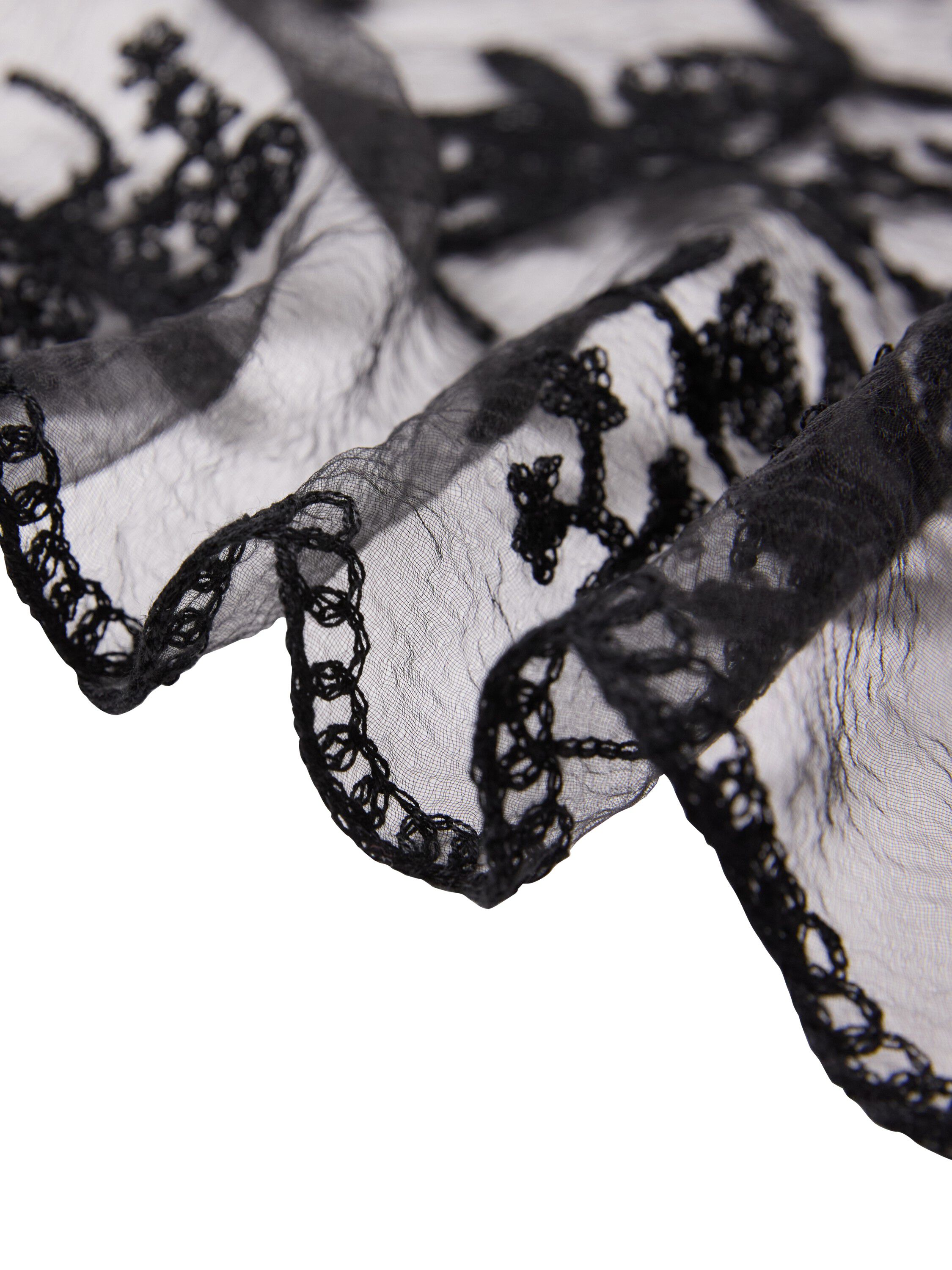 Scarf in mesh with lace embroidery.