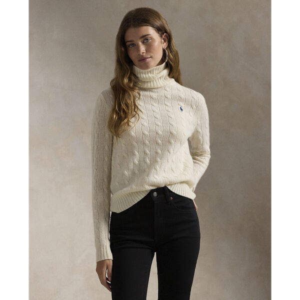 Wool-Cashmere Cable Turtleneck Sweater