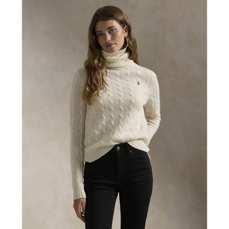 Wool-Cashmere Cable Turtleneck Sweater
