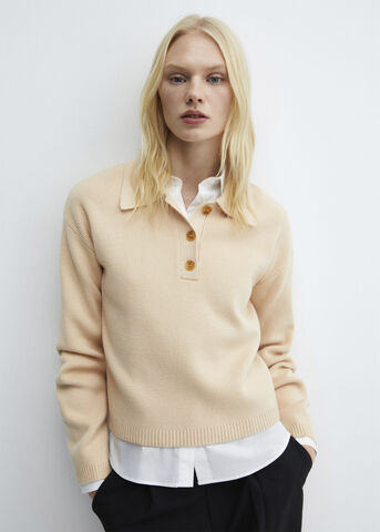 Buttoned collar knit sweater