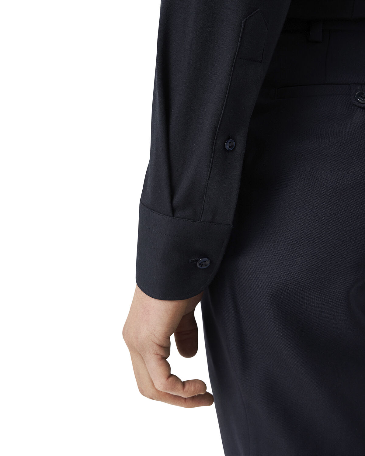 Contemporary Fit Navy Blue Solid Four-Flex Stretch Shirt