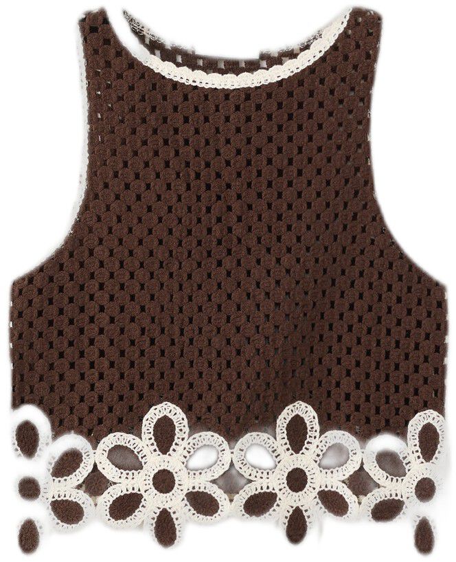 Floral-embroidered crochet top