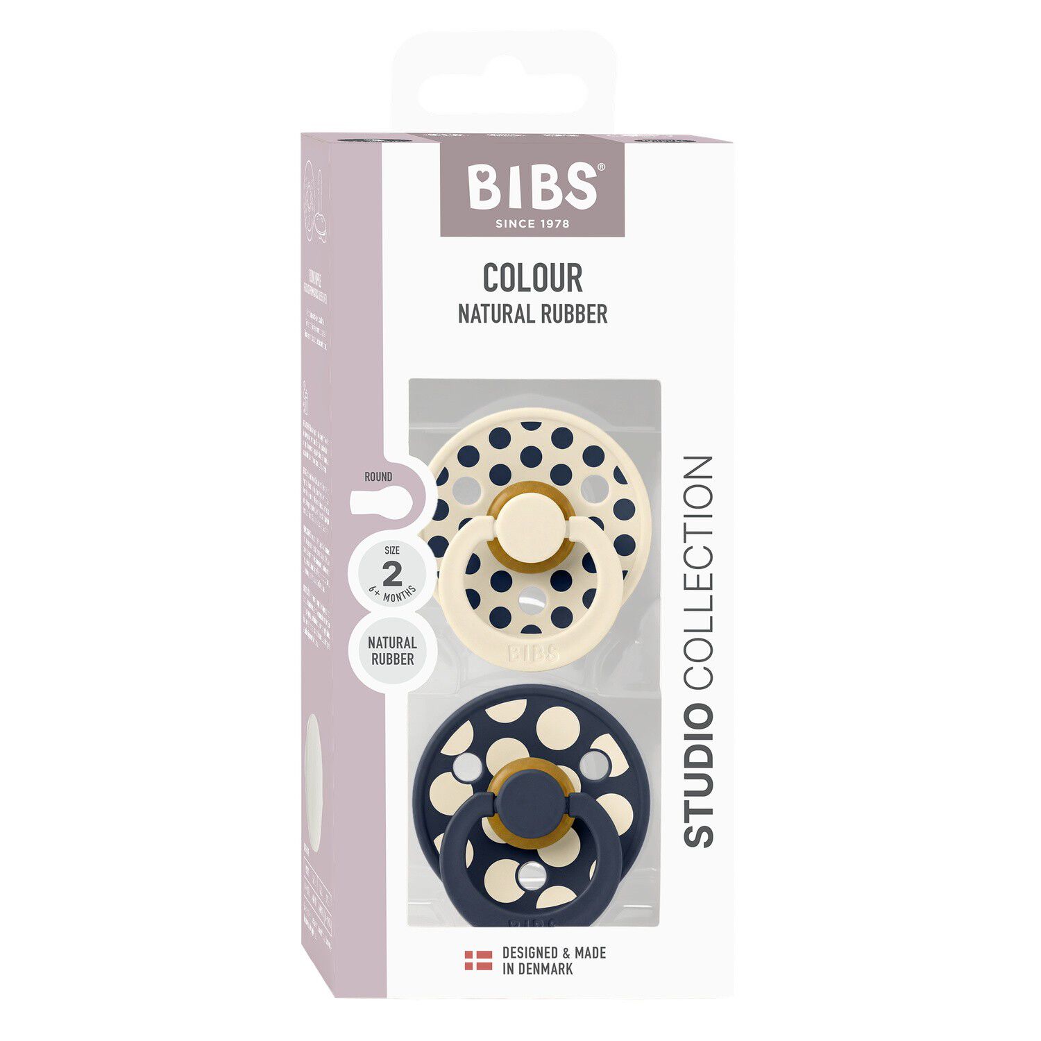 BIBS Pacifier Studio Colour 2 PACK Polka Mix Latex Size 2 Iv