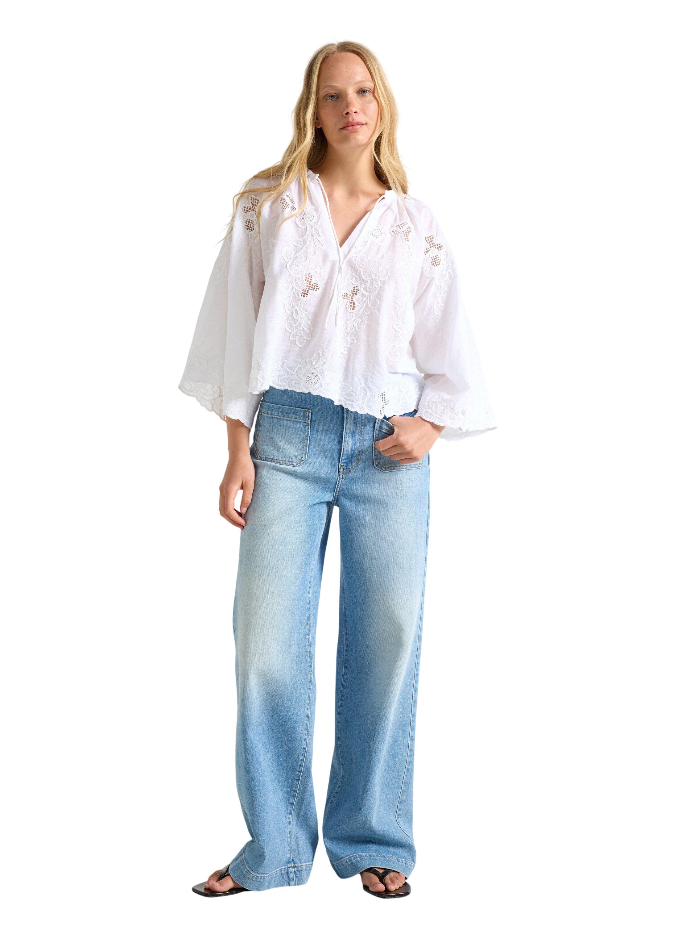 Embroidered blouse in woven cotton
