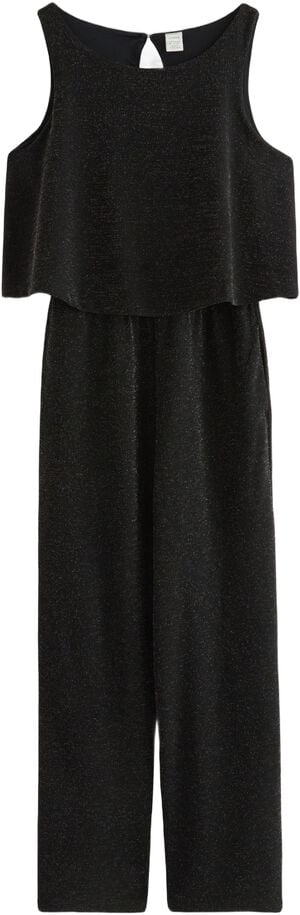 Glitrende, ærmeløs buksedragt med b