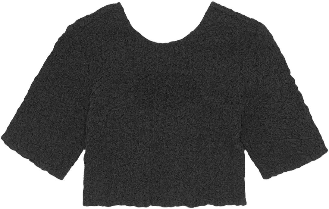 Svart O-ringad beskuren smockad topp i bomullspoplin