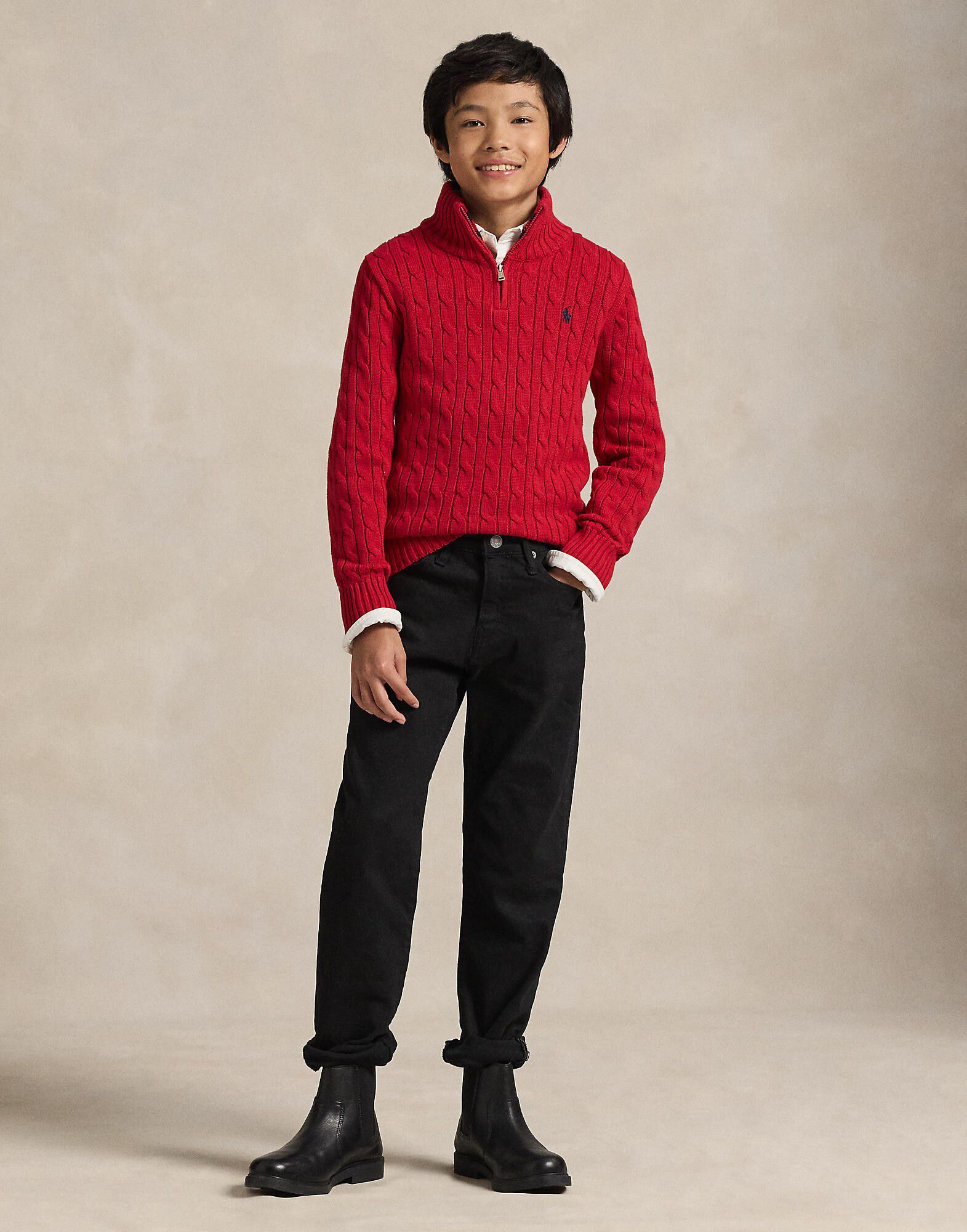 Cable-Knit Cotton Quarter-Zip Sweater