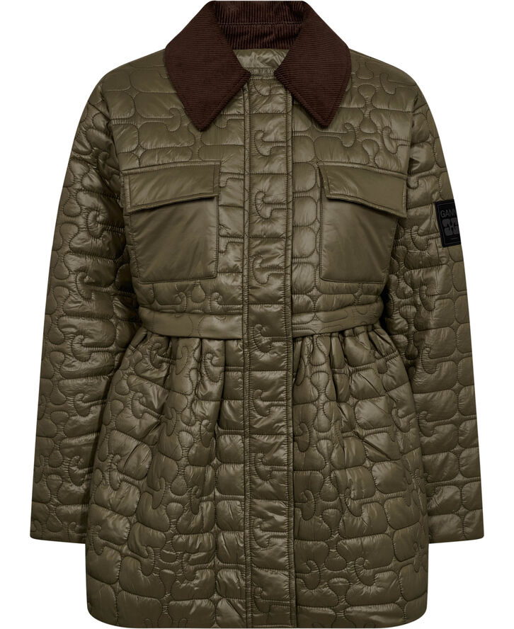 Shiny Quilt Midi Jacket w. Flare