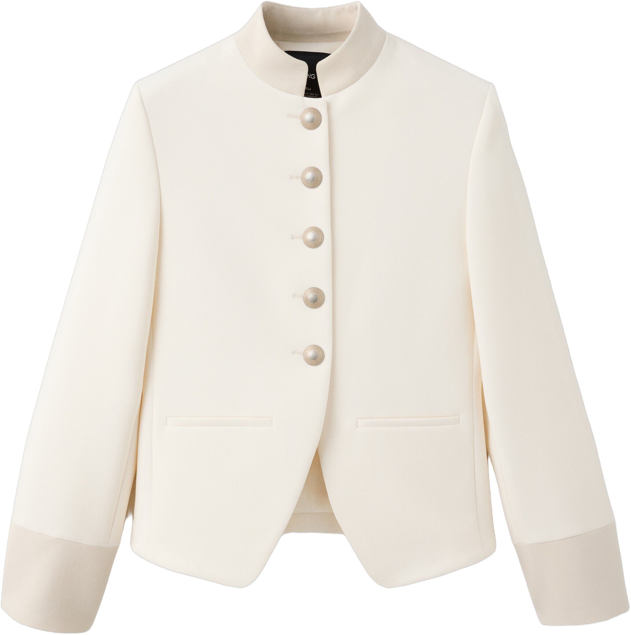 Jacket with jewel-button strip coll
