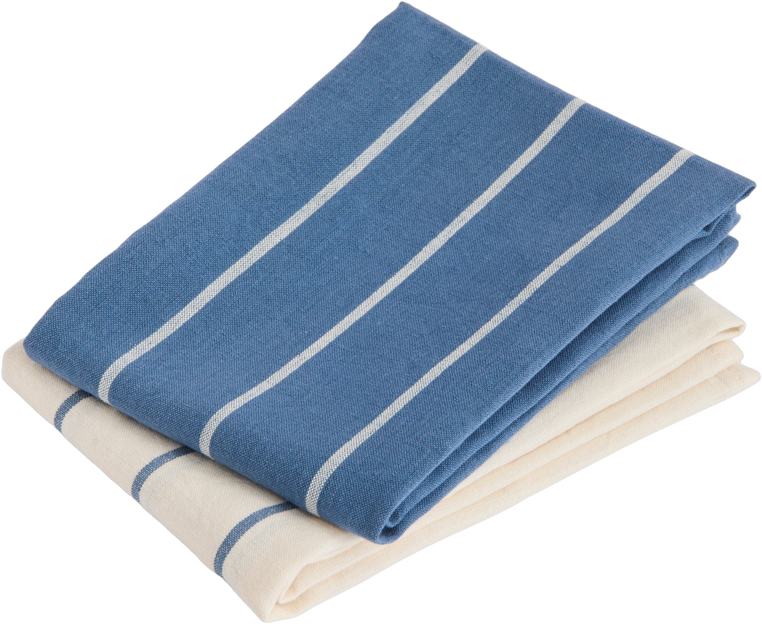 Outdoor Market Tea Towel - Set of 2 - Blue with beige stripe