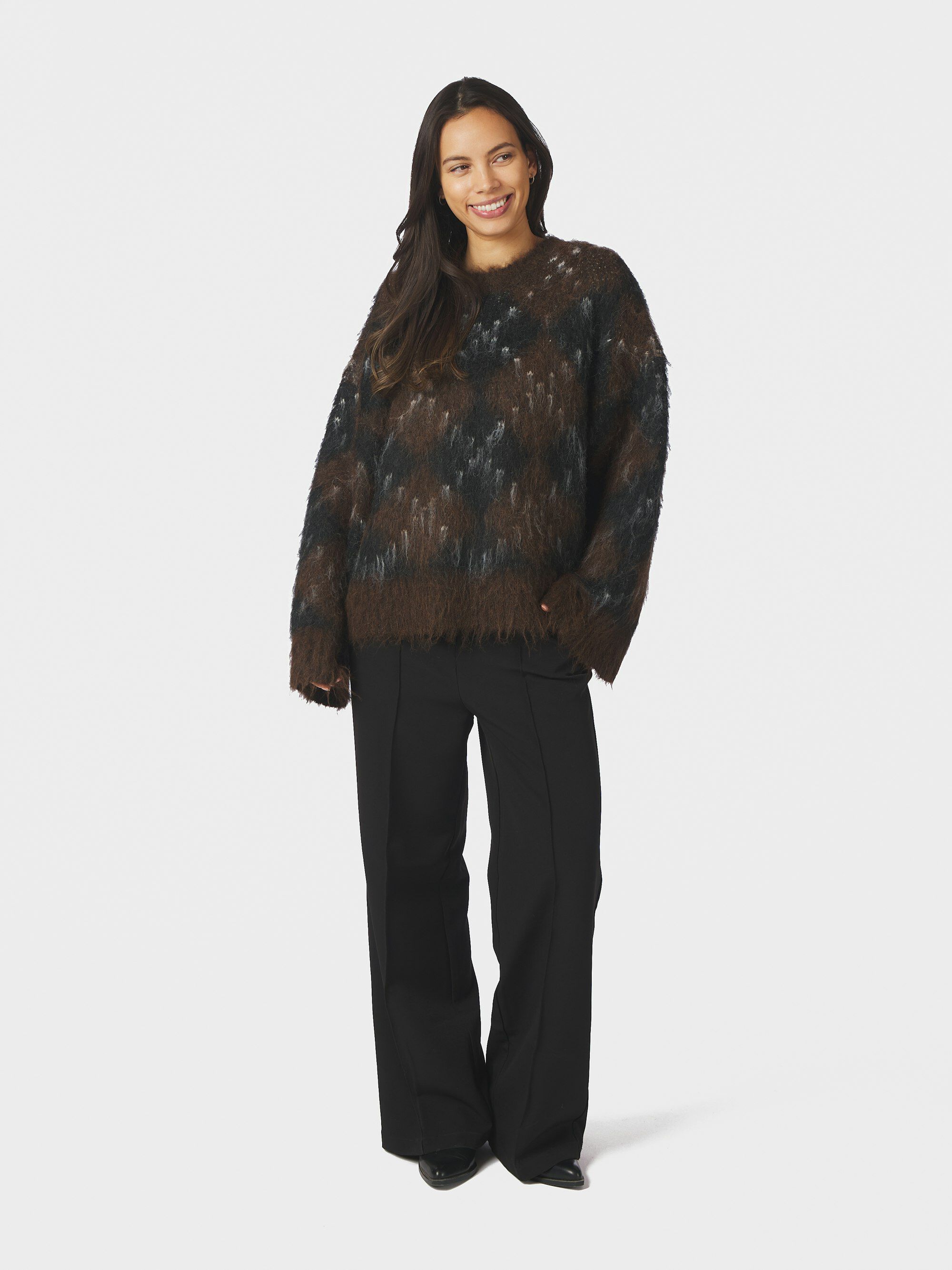 Roeme Check Fluffy Knit Blouse