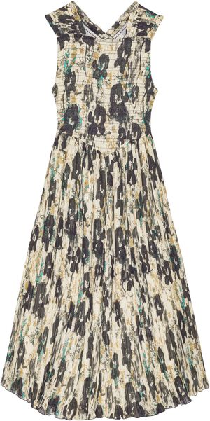 Printed Pleats Smock Midi Straps Dr
