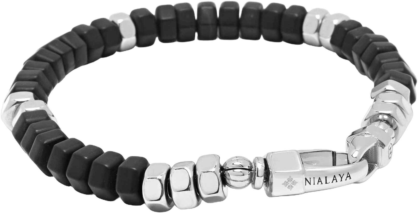 Men's Hexagon Beaded Bracelet with Black Onyx and Silver