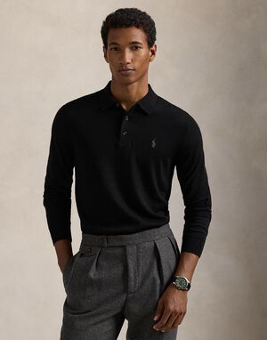 Washable Wool Polo-Collar Sweater