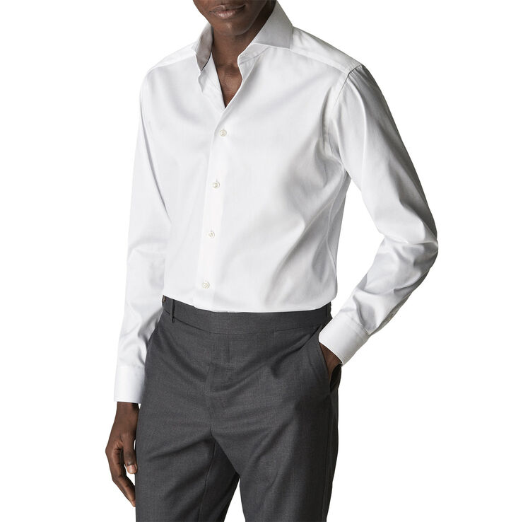 White Signature Twill Shirt - Extreme Cut Away Collar - Contemporary F