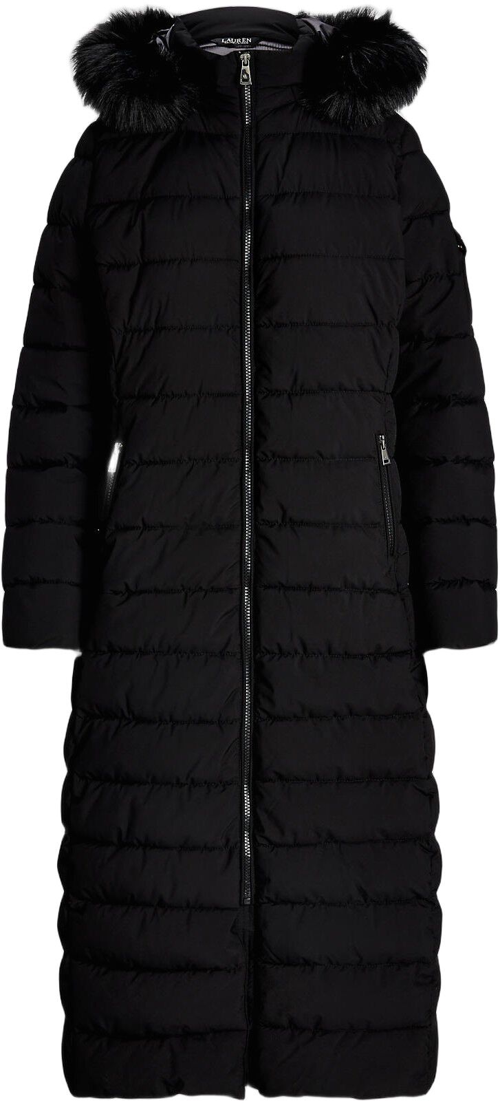 Faux-Fur-Trim Quilted Hooded Coat