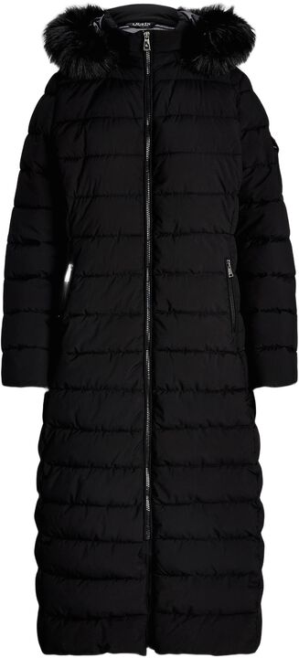 Faux-Fur-Trim Quilted Hooded Coat