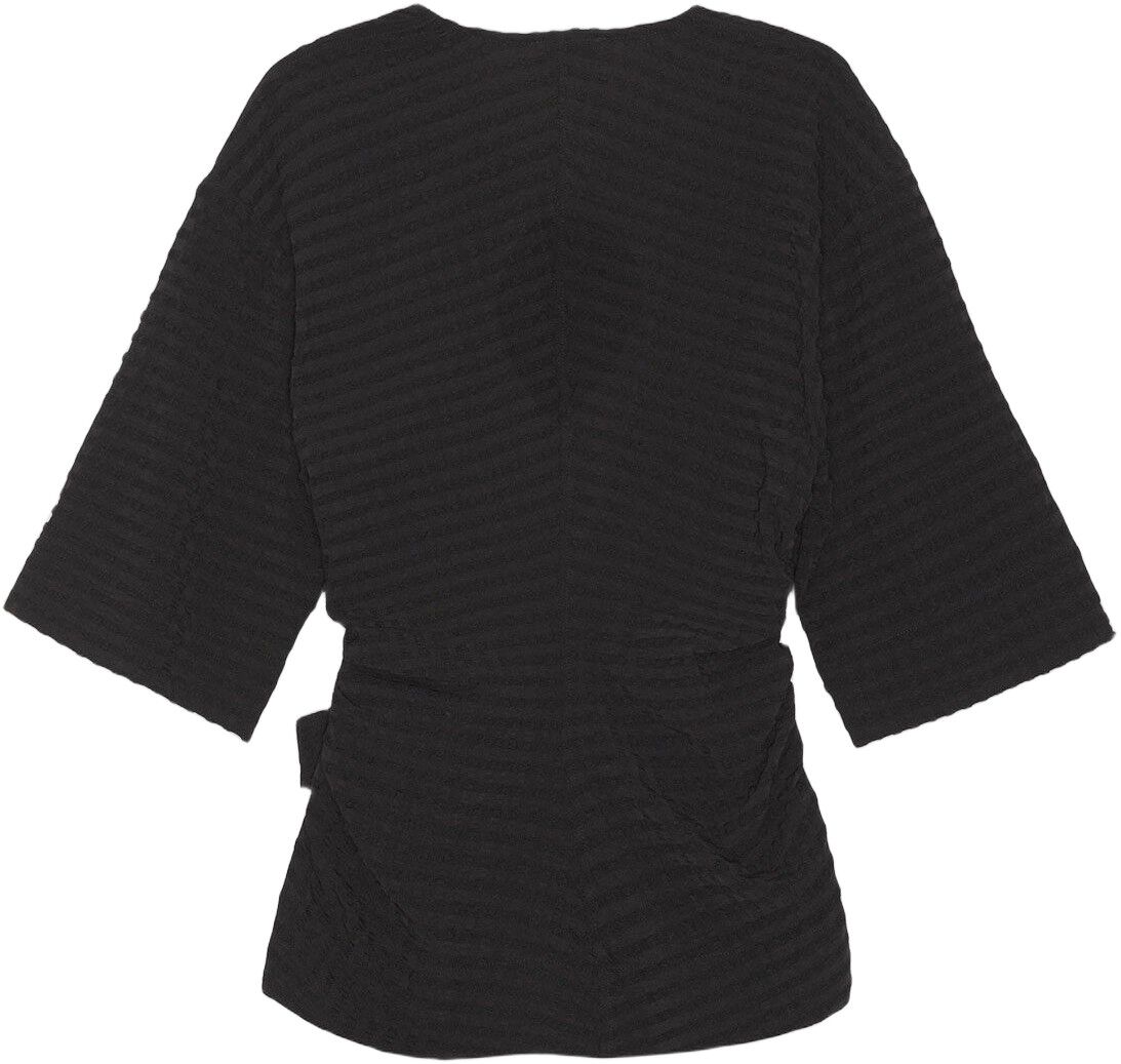 Stretch Seersucker Wrap Blouse