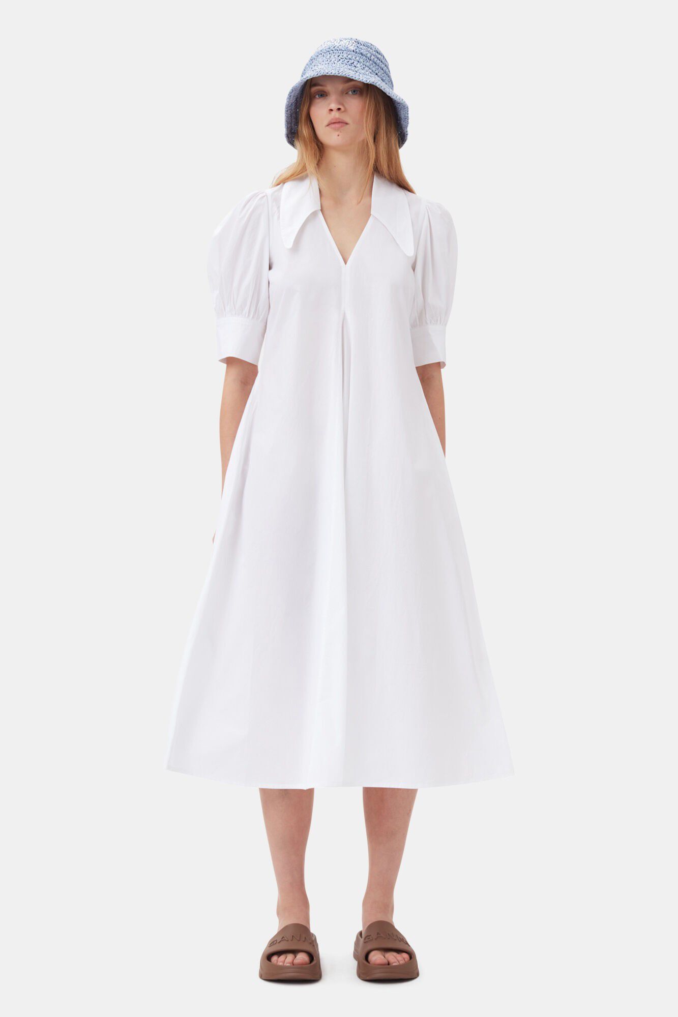 Cotton Poplin V-Neck Maxi Dress