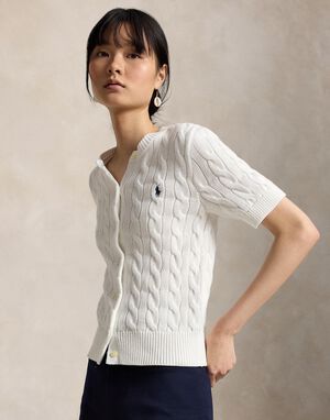 Cable-Knit Cotton Short-Sleeve Cardigan