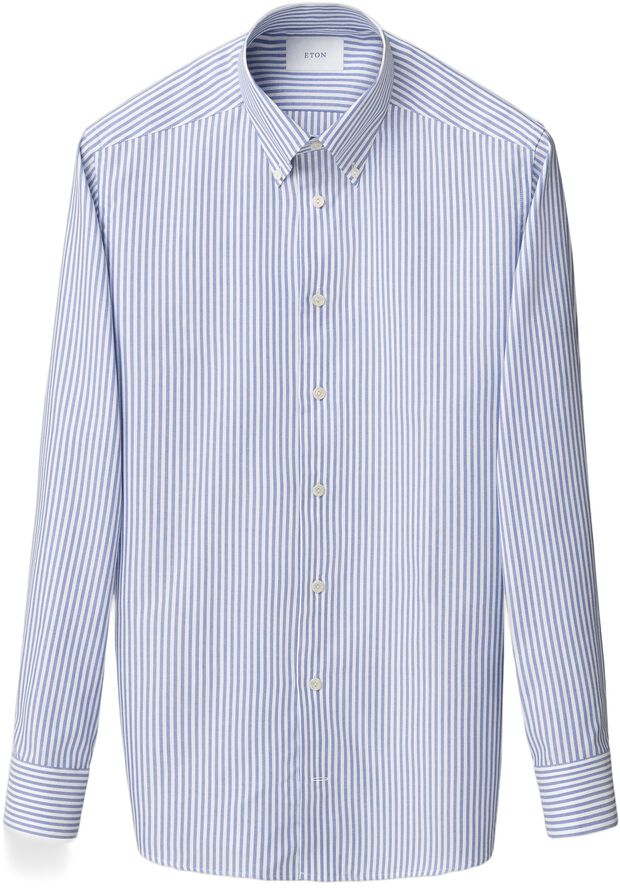 Slim Fit Mid blue Striped Signature Oxford Shirt