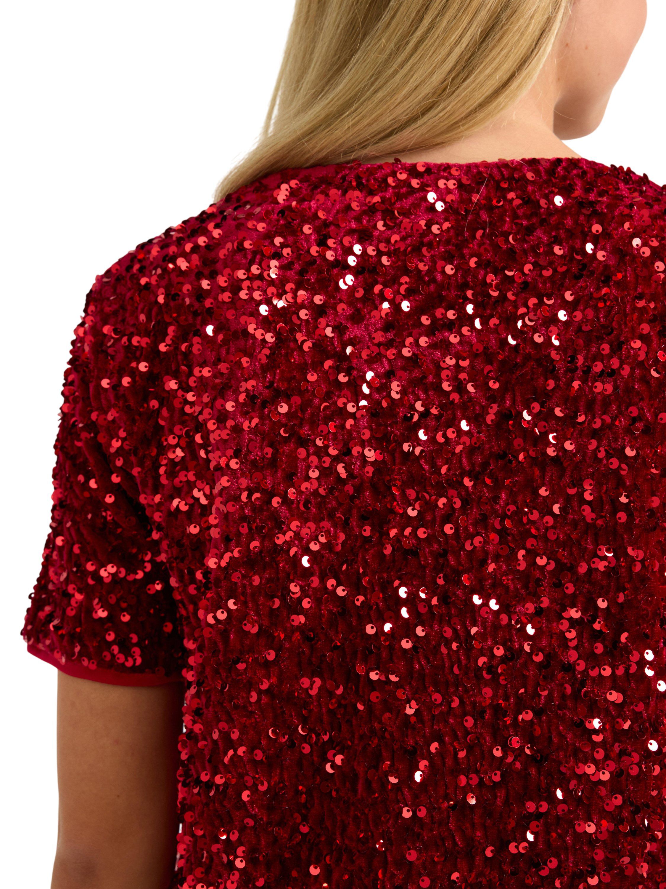 Glitrende kortermet topp med fl&oslash;yel