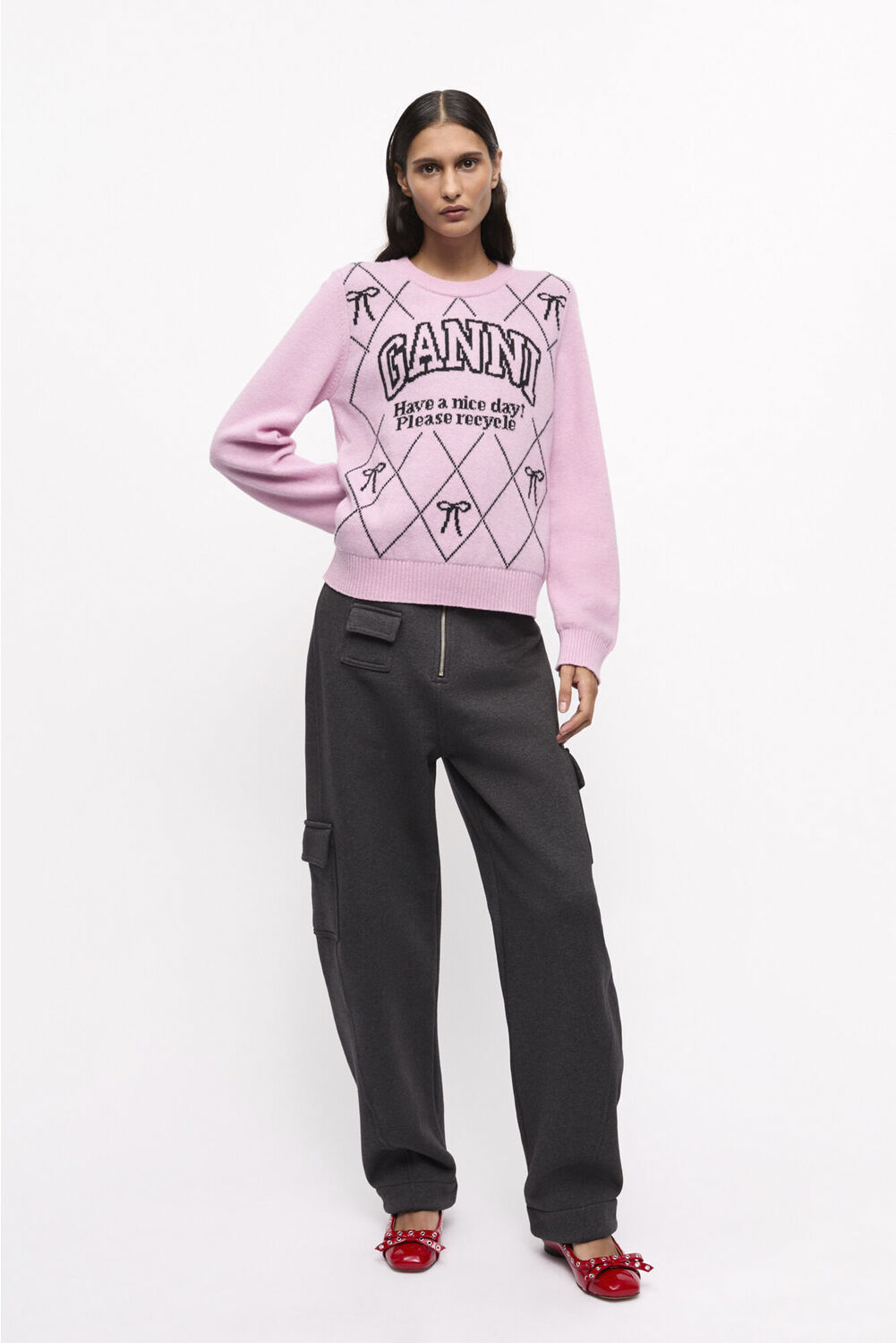 Graphic Wool Mix Bow Crewneck