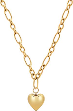 Women's Gold Cable Choker with Chunky Heart Pendant
