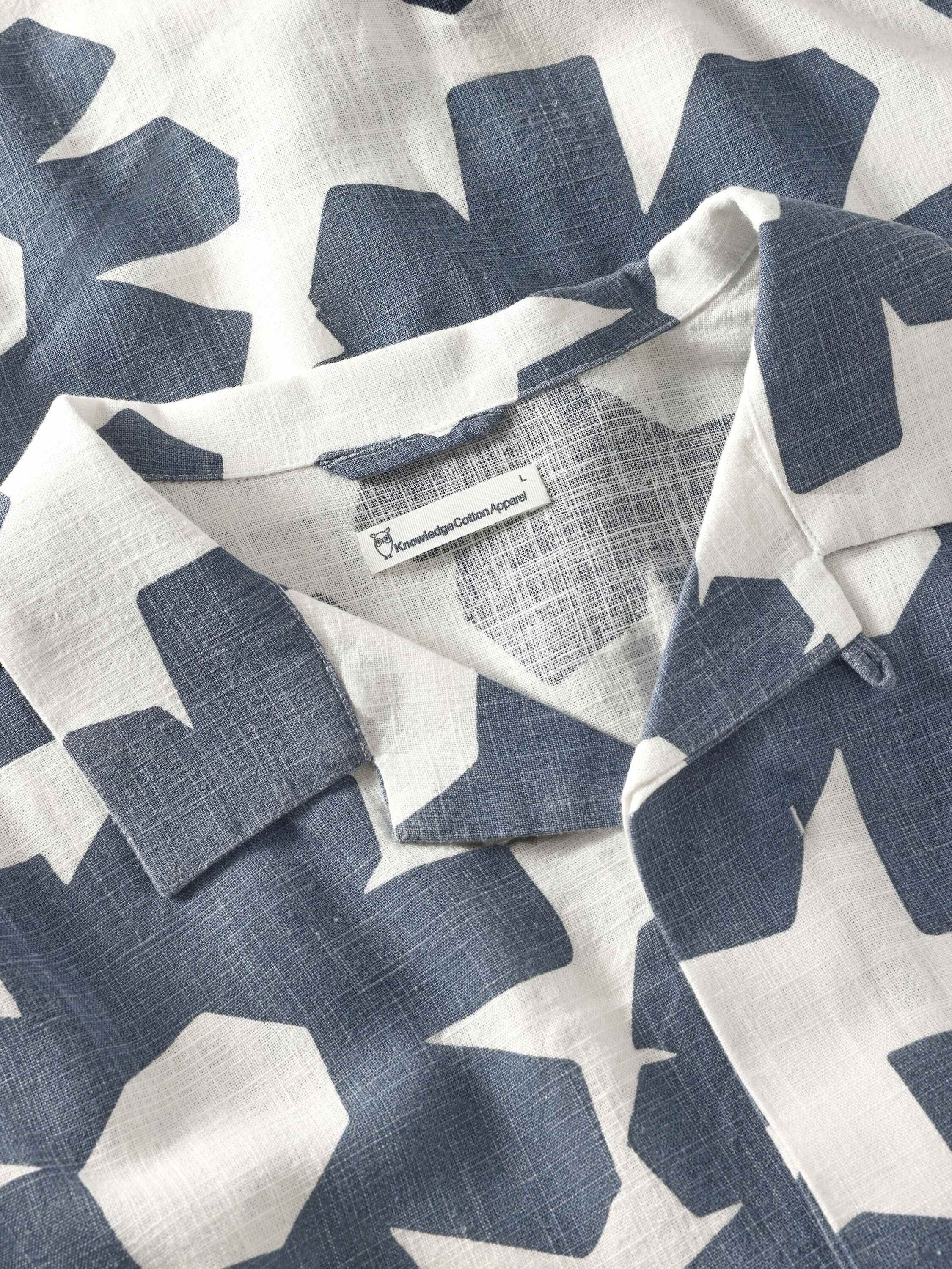 Relaxed linen-mix print short sleeve shirt