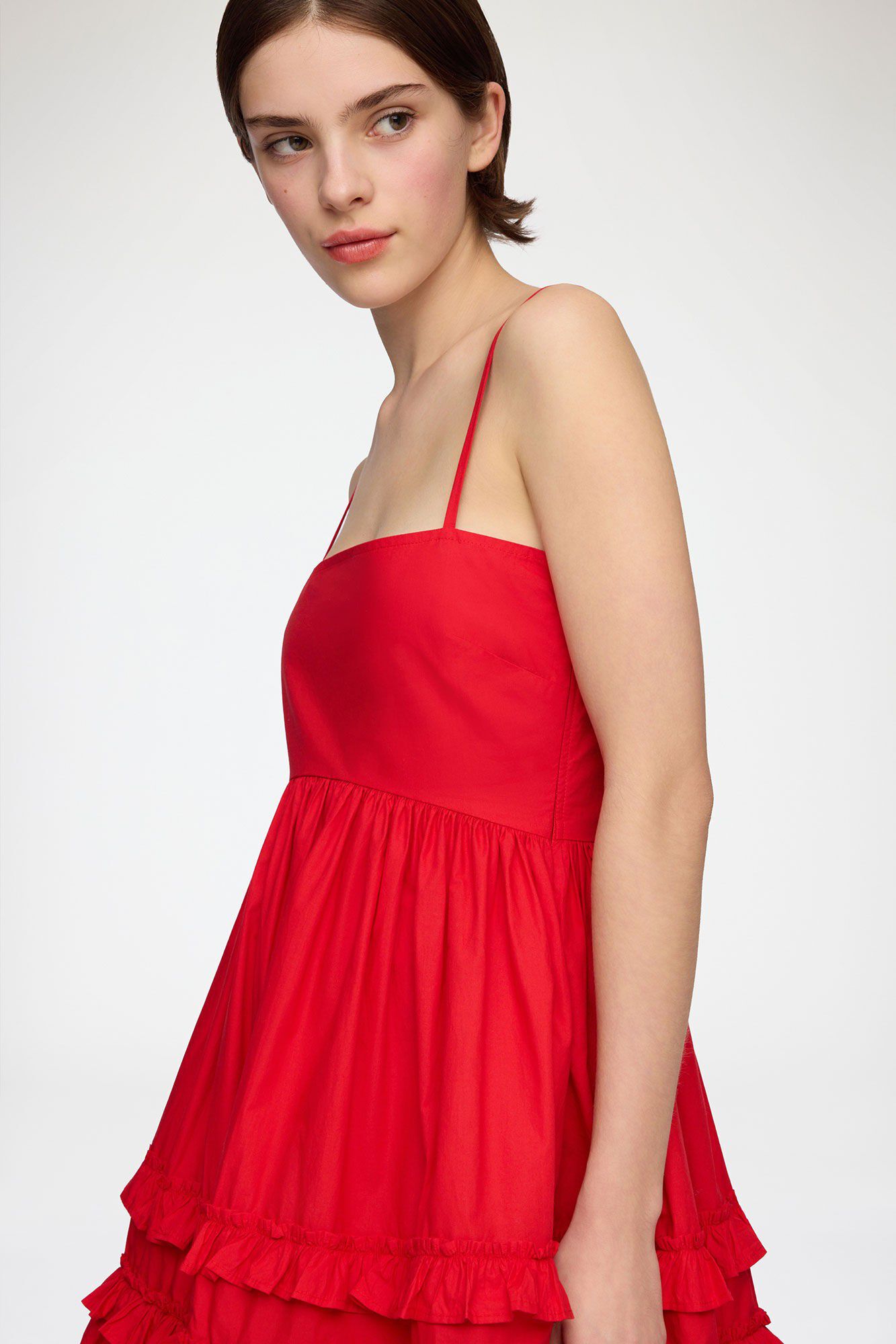 Cotton Poplin Mini Strap Frill Dres