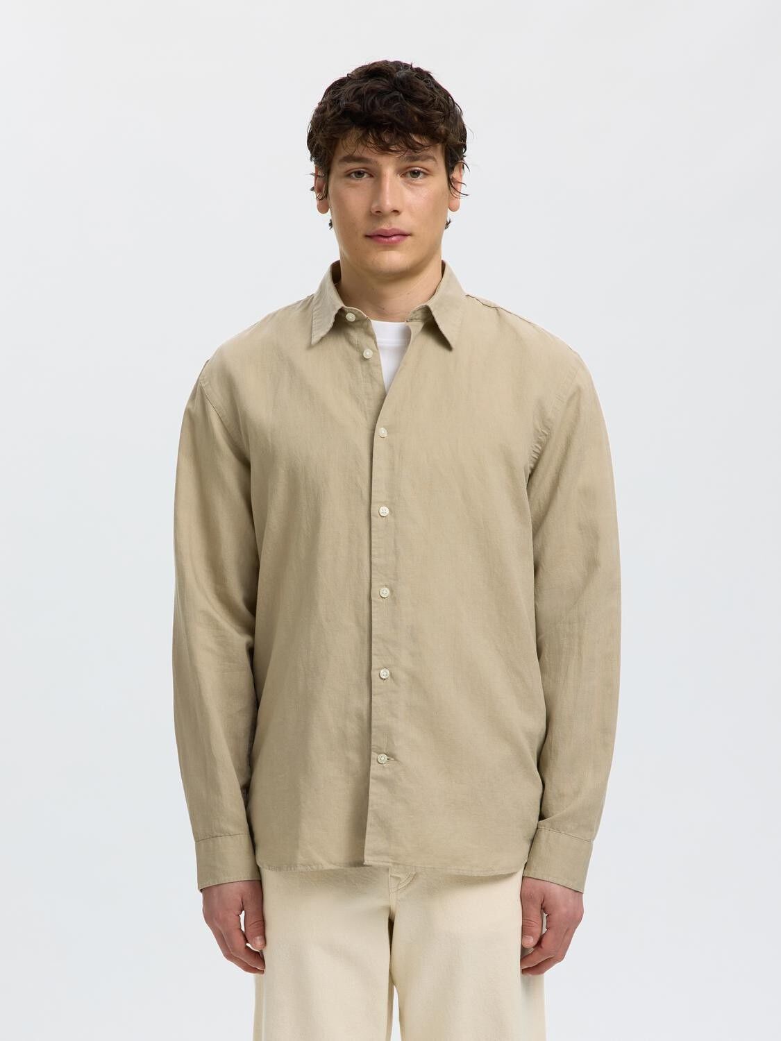 Slhregclay Linenblend Ls Shirt Cla Noos