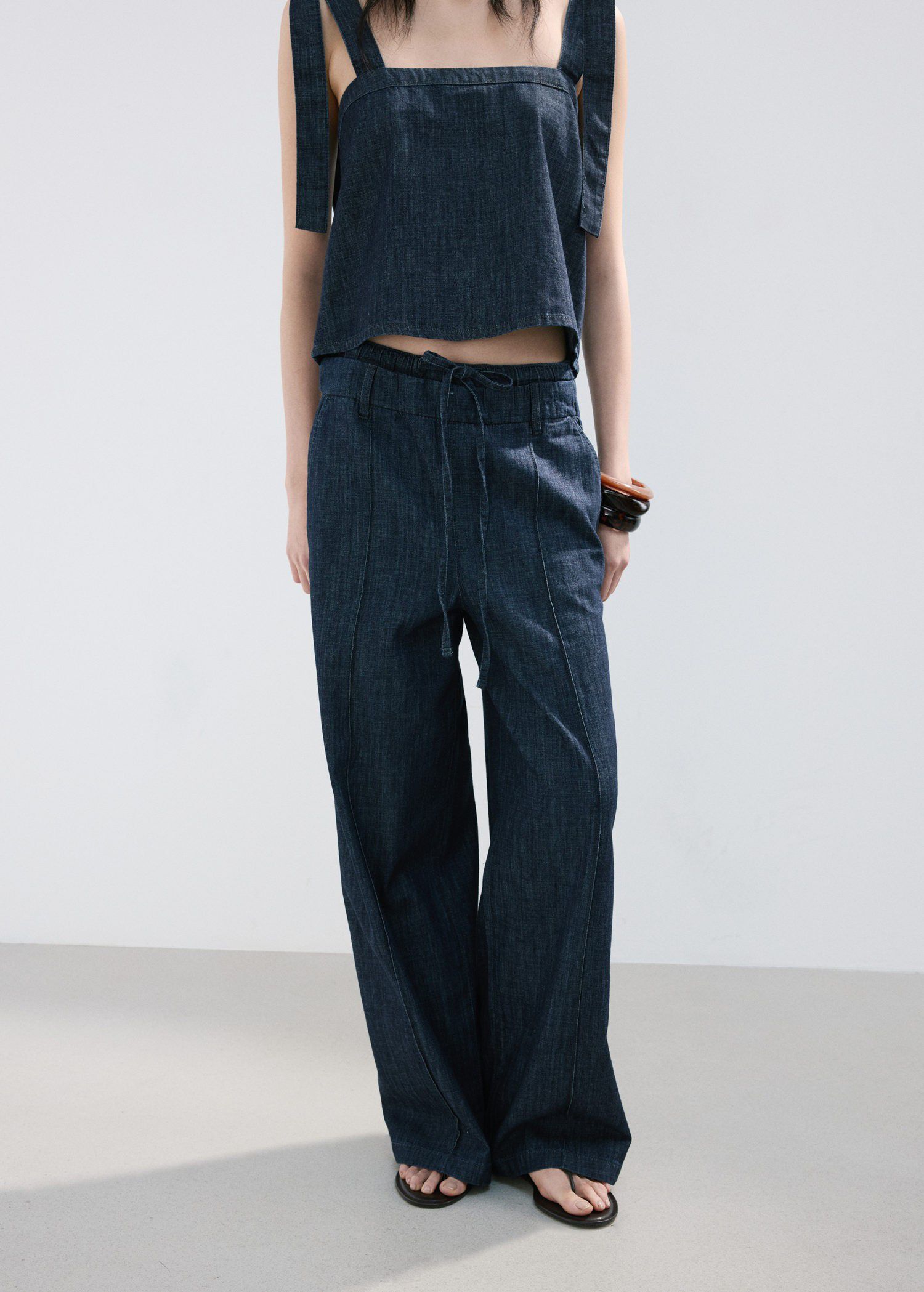 Wide leg denim trousers