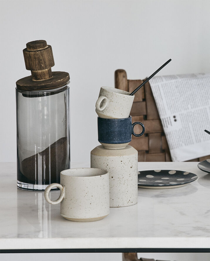 GRAINY saucer/cake plate, dark blue/sand