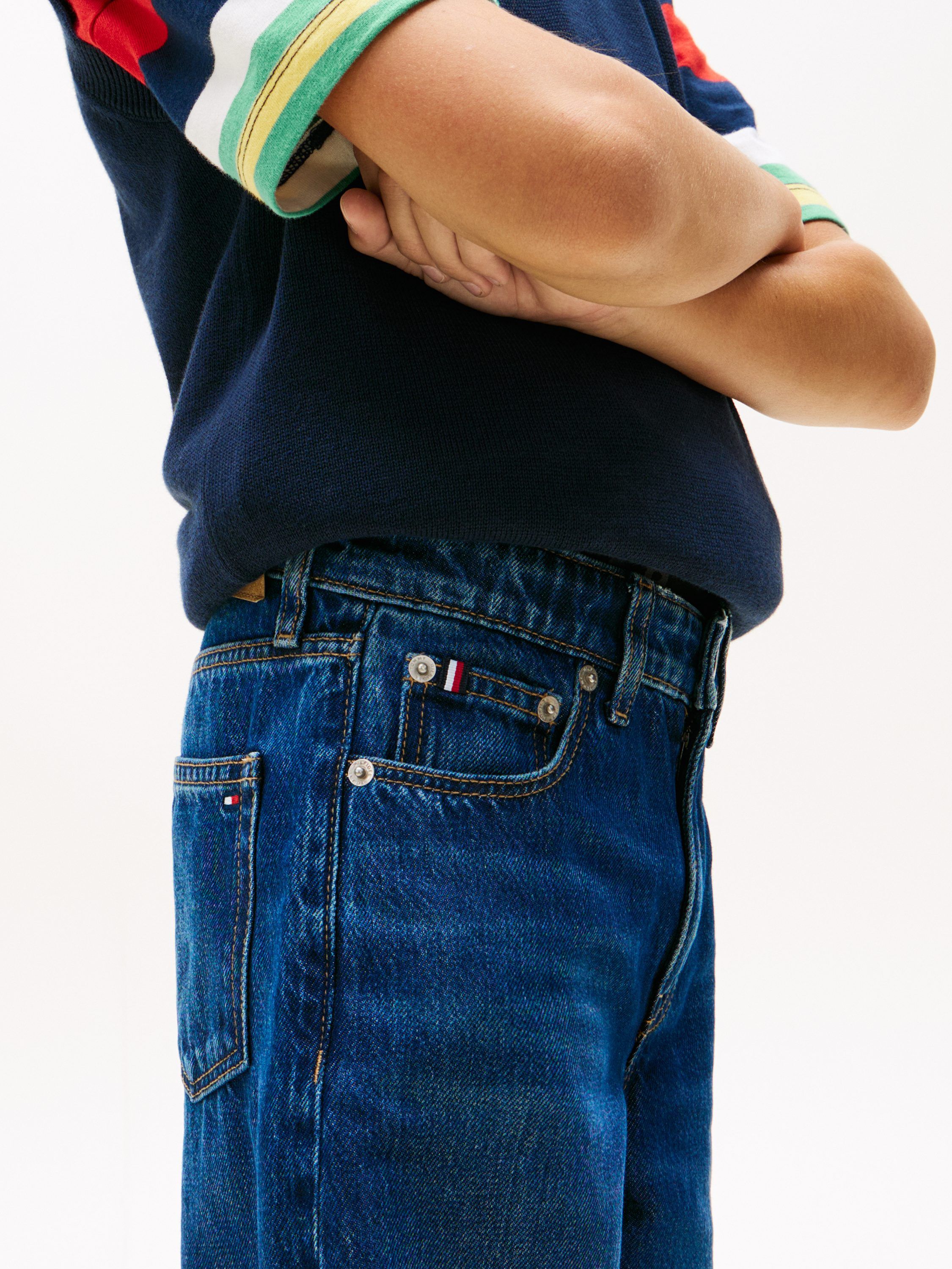 Whiskered Loose Barrel Leg Jeans