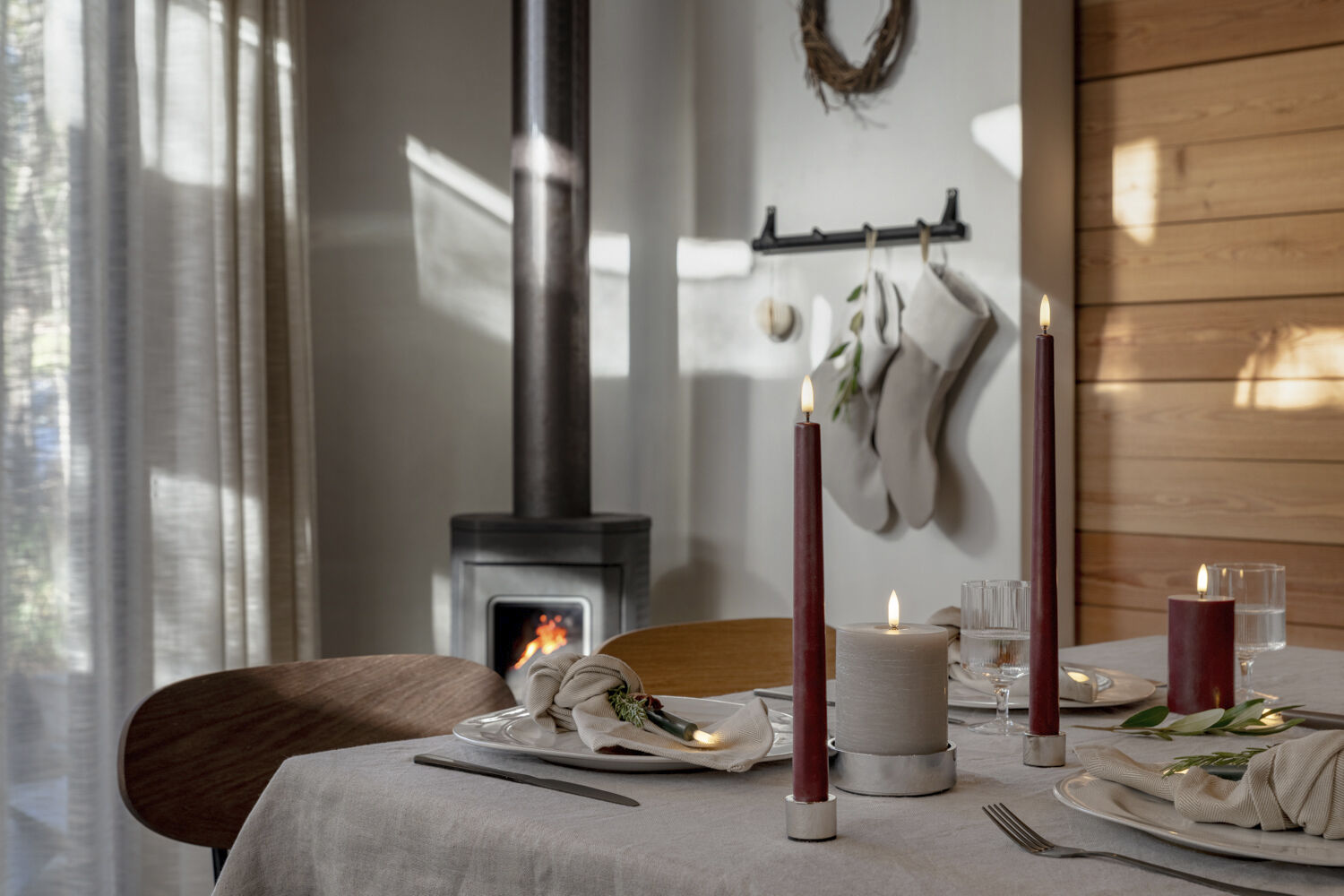 LED slim taper candle, Wine red, Smooth, 2-pack, 2,3x32 cm