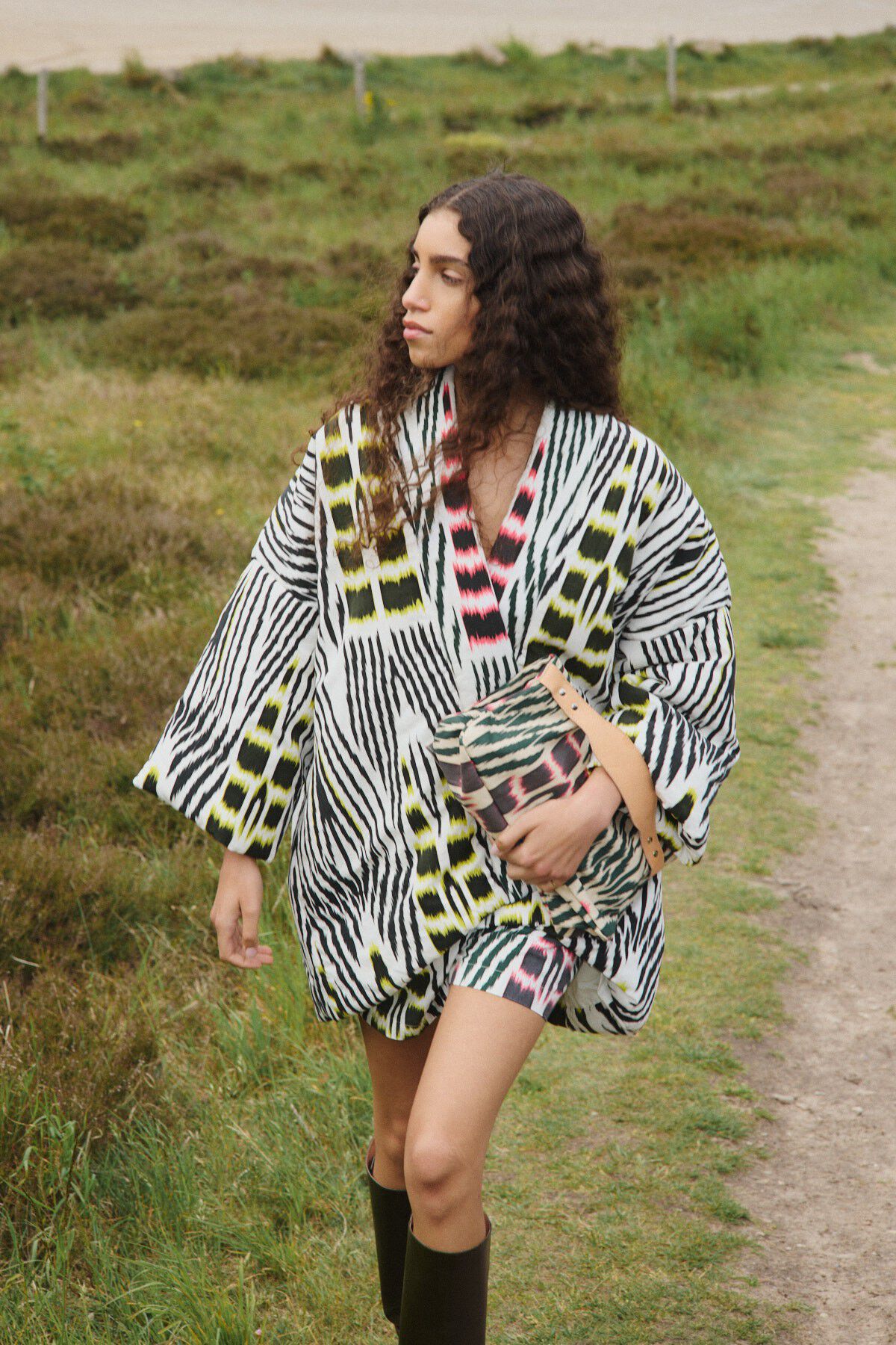 Ikat combo padded kimono - Abba