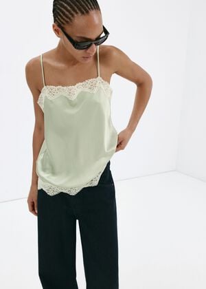 Lace detail satin top