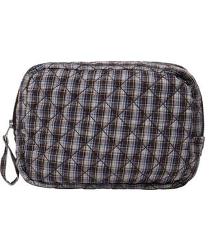 Make Up Bag, Quilted - Cotton Poplin YD Mini-Brown Check