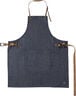 BBQ Style Apron, Denim Brut with leather straps in Cognac co