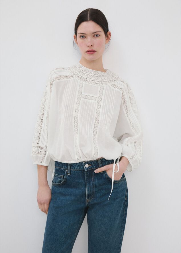 Embroidered openwork blouse