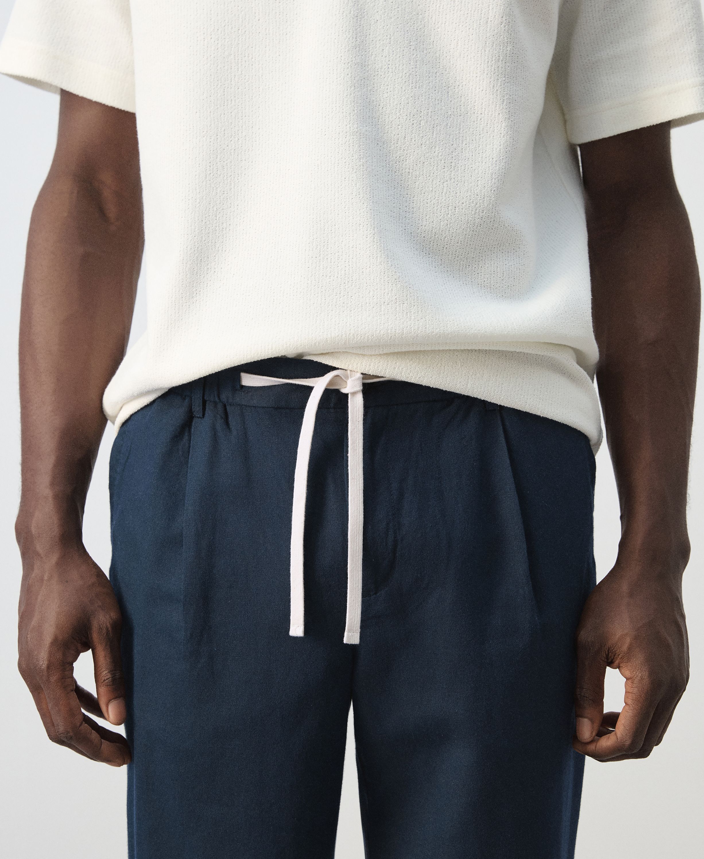 Slim fit cropped linen-cotton trous