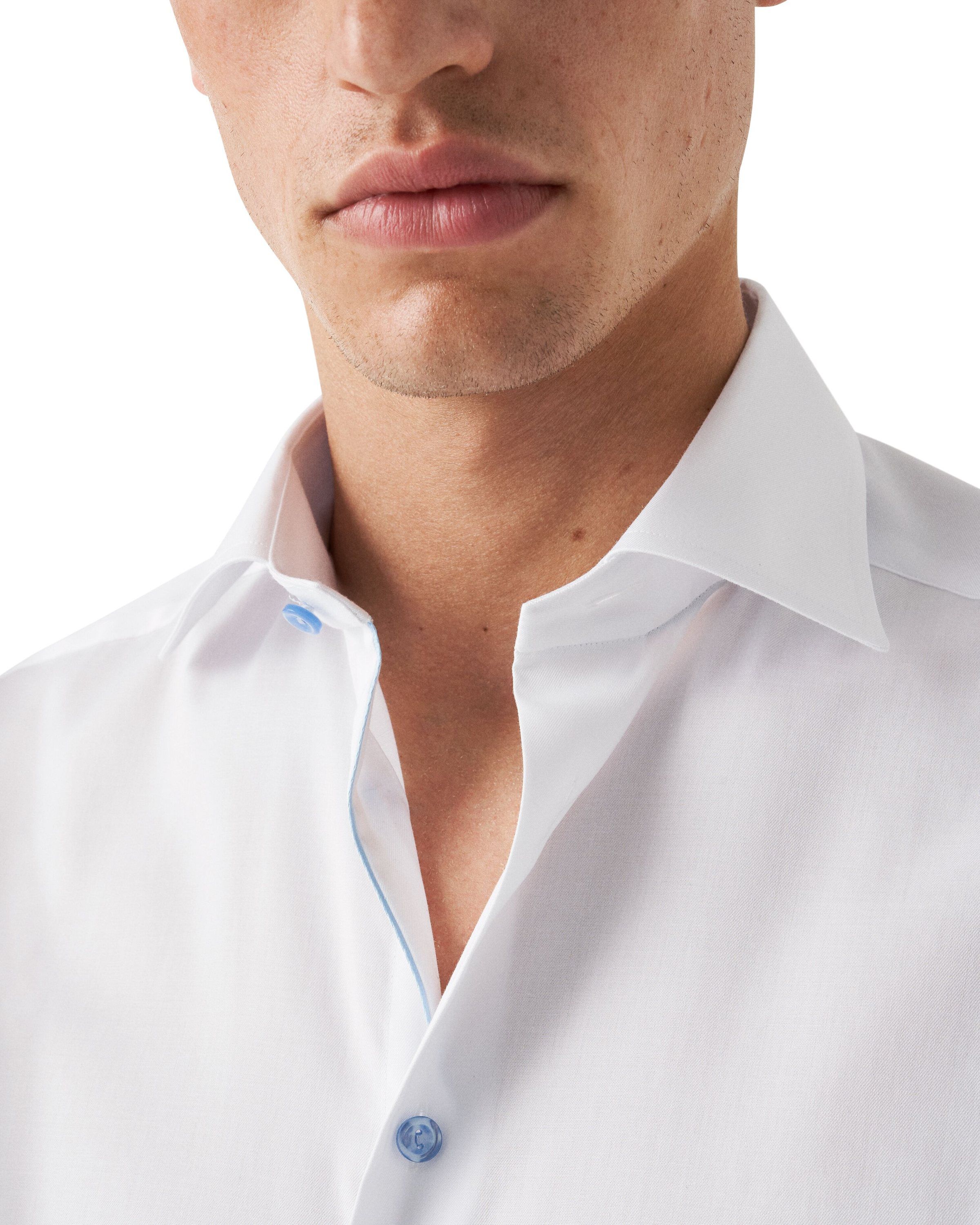 White Twill Shirt Blue Details - Contemporary Fit