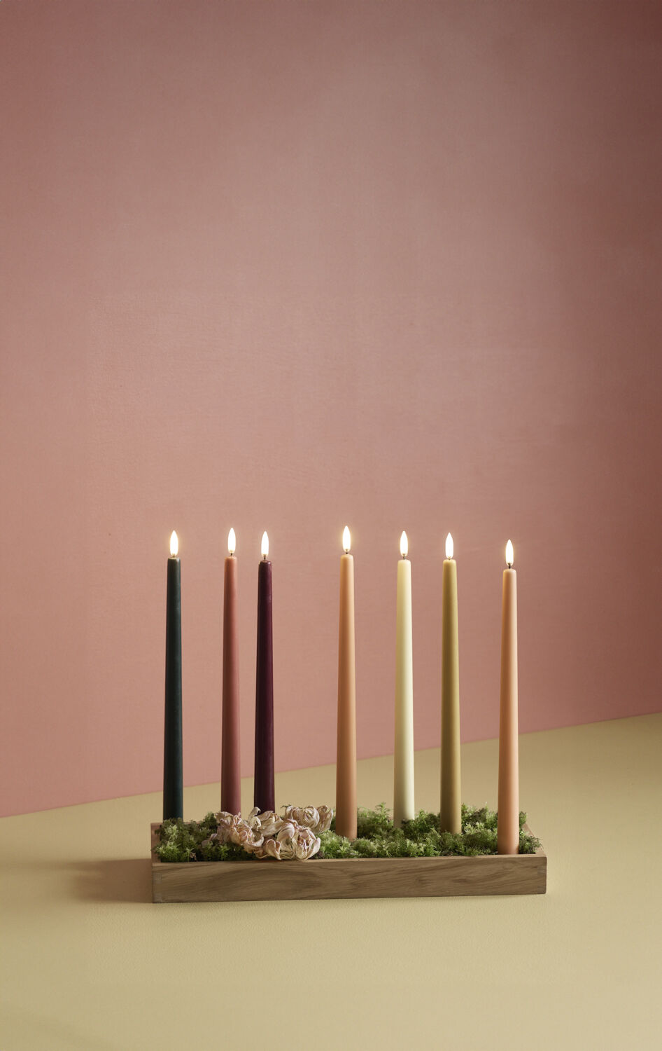 LED taper candle, Curry yellow, smooth, 2-pack, 2,3x25 cm