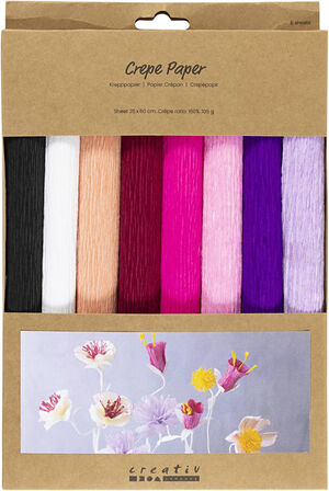 Crepepapir, ark 25x60 cm, Stræk/crepe: 180%, 105 g, lilla/pi