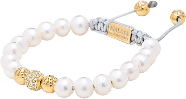 Women's Beaded Bracelet with White Sea Pearl and Gold