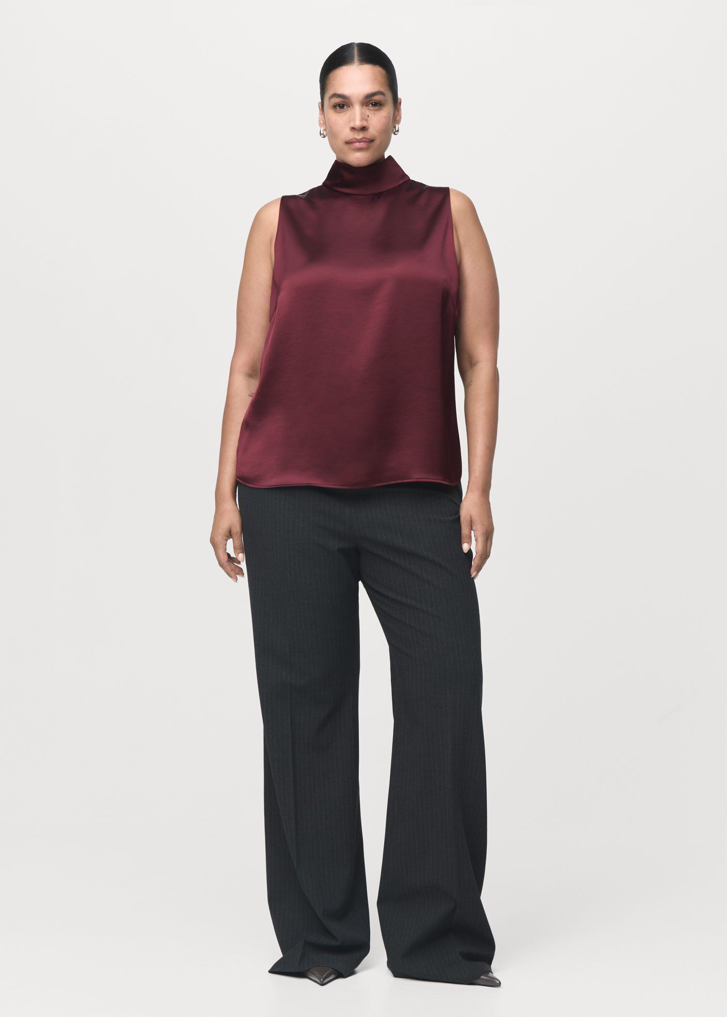 High collar satin blouse