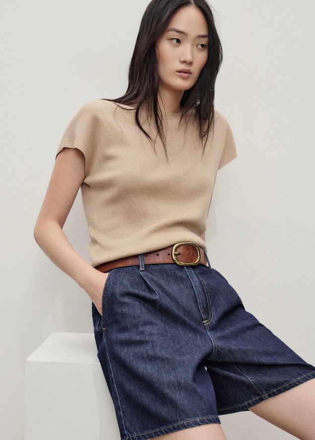 Mid-rise denim bermuda shorts with