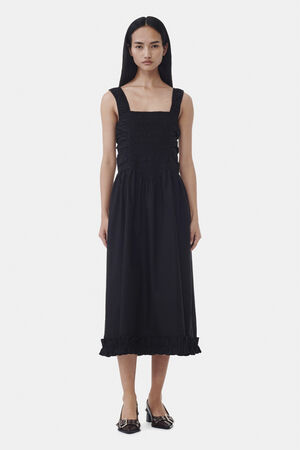 Cotton Poplin Midi Strap Smock Dres