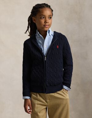 Cable Cotton Hooded Full-Zip Sweater