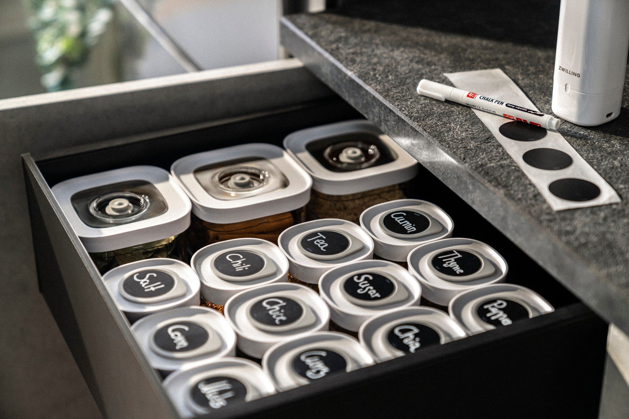 Fresh & Save CUBE Cube Set med platsh&aring;llare f&ouml;r etiketter, 3-st, Gr&aring;